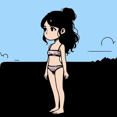 realistic girl at the beach in a small bikini