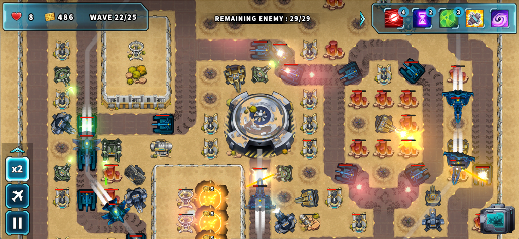 Tower Defense Rush - Gameplay of Tower Defense Rush with turrets defending a base against enemy waves