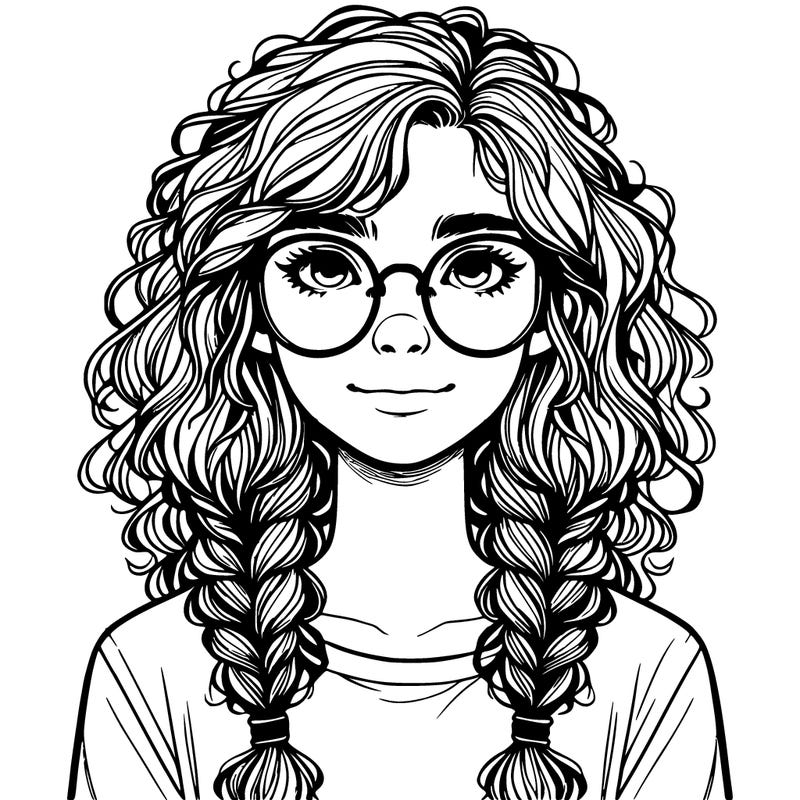 realistic girl with glasses and frizzy hair in braids