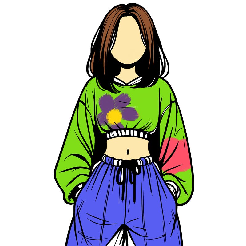 realistic girl faceless with baggy pants and a crop top