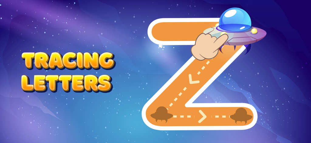 ABC learning games for kids 2+ - Un niño trazando la letra Z en un juego educativo con temática espacial para niños pequeños