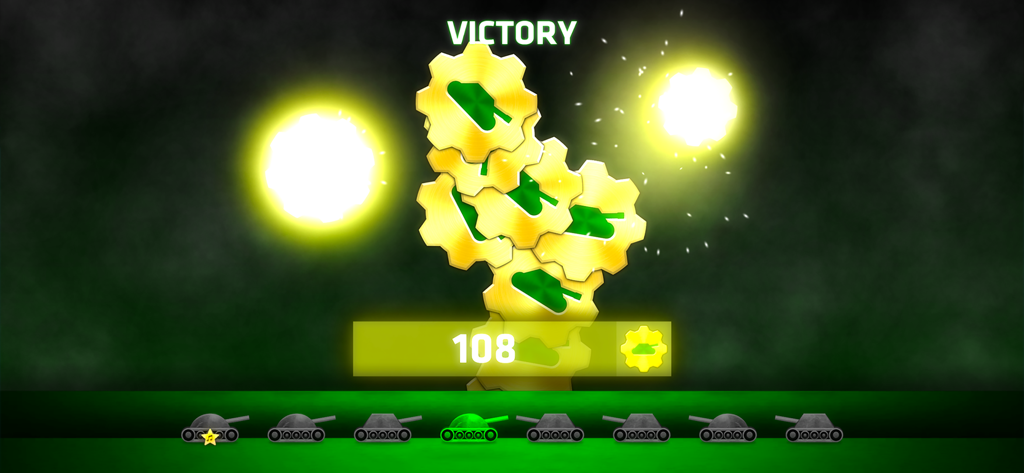 ShellShock Live victory screen displaying gold gear rewards and tanks