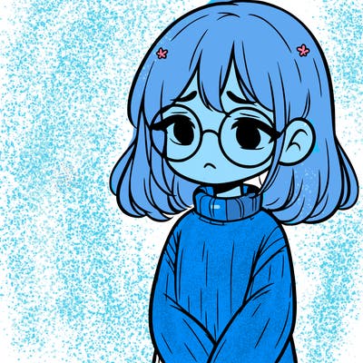 sad girl with glasses in a sweater