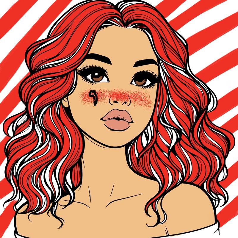 realistic girl with wavy hair and lips