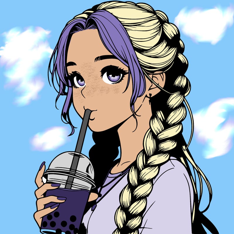 realistic girl with braided hair drinking boba