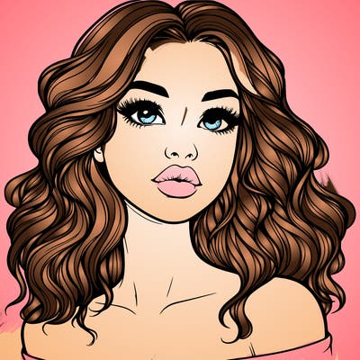 realistic girl with wavy hair and lips