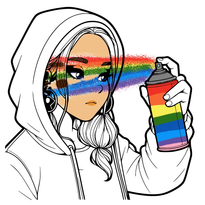 a realistic girl, spray painting