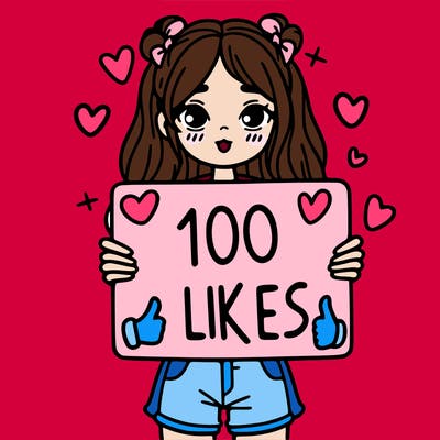 girl holding a sign saying 100 likes