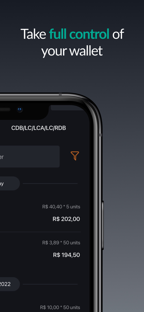 Status Invest - Interface do aplicativo móvel Status Invest exibindo detalhes de investimento do portfólio e recursos de controle de carteira.