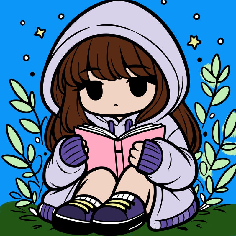 girl in oversized hoodie reading a book
