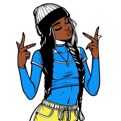 realistic teenage girl with braids and a beanie and crop top doing 🫶🏼