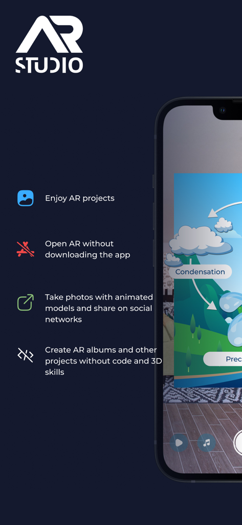 AR Studio Viewer - AR Studio Viewer interface showcasing features for viewing and creating augmented reality projects without coding