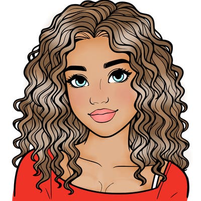 realistic, teenage girl with curly hair