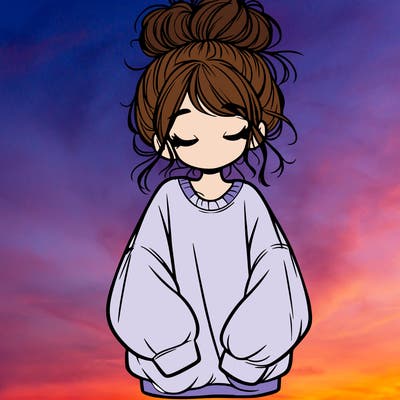 girl with baggy sweatshirt and messy bun