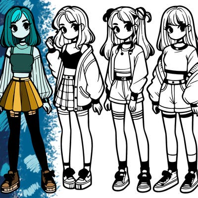 one girl with crop-top shirt and a jacket with a skirt, long socks and another girl with a shirt and pants with a jacket