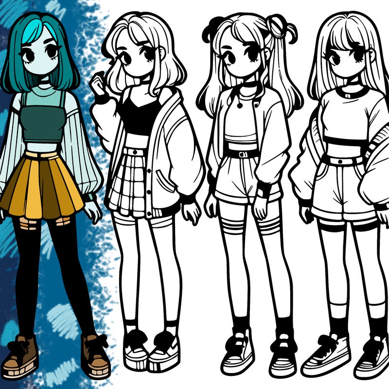 one girl with crop-top shirt and a jacket with a skirt, long socks and another girl with a shirt and pants with a jacket