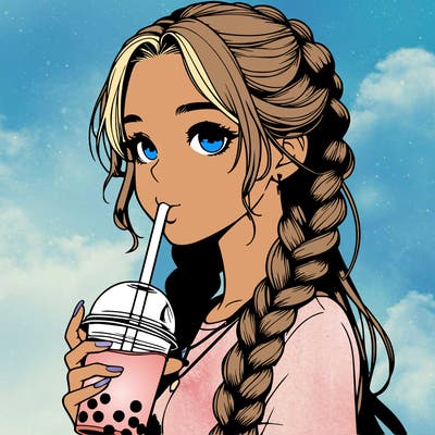 realistic girl with braided hair drinking boba