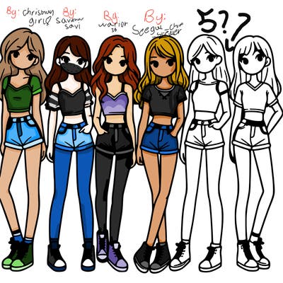 a group of girls wearing crop tops and shorts