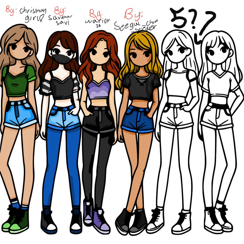 a group of girls wearing crop tops and shorts