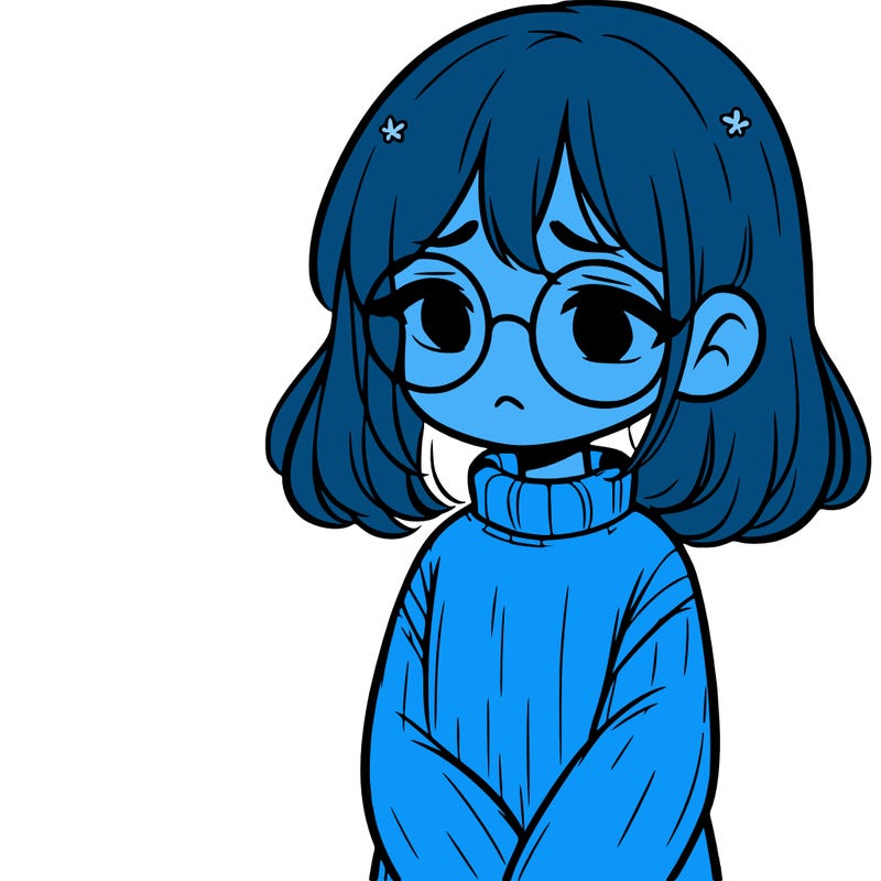sad girl with glasses in a sweater