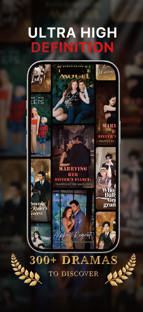 RedShort - RedShort mobile app screenshot showing a library of ultra high definition vertical drama series with titles like Mogul and Marrying Her Sisters Fiance