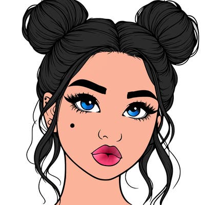 realistic girl with two buns on her hair and lips