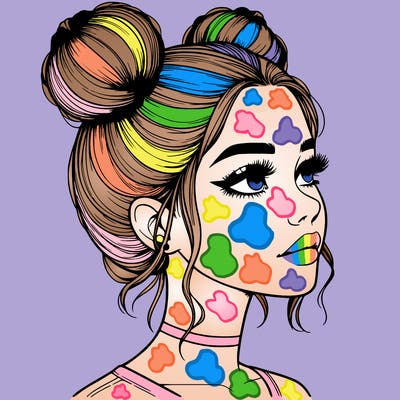 realistic girl with buns on the top of her head