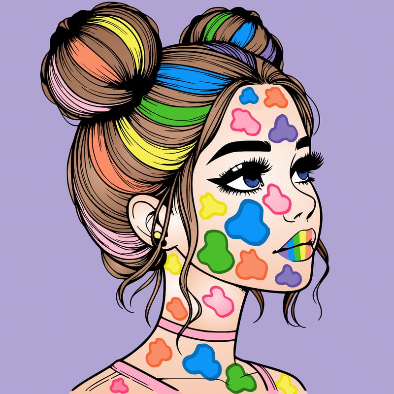 realistic girl with buns on the top of her head