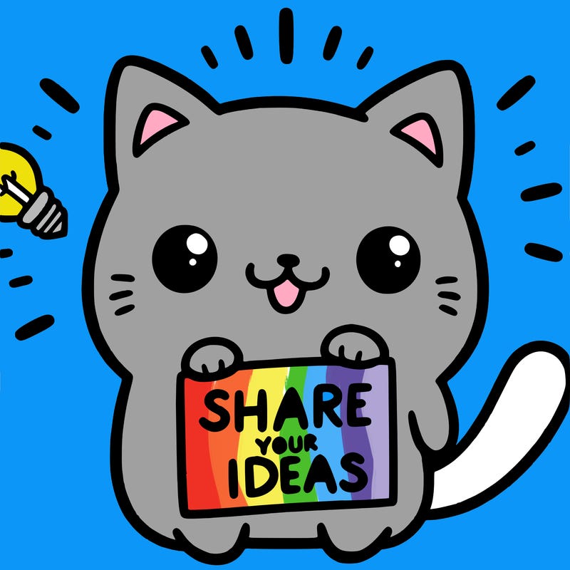 a cute cat saying share your ideas