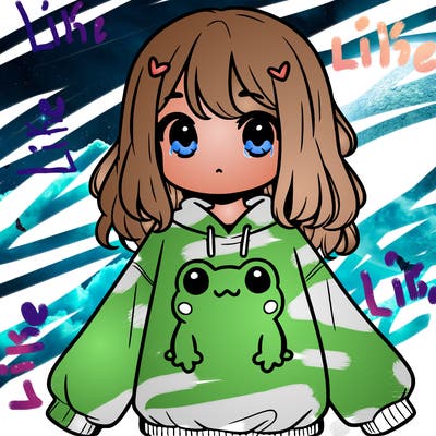 girl wearing frogging sweatshirt