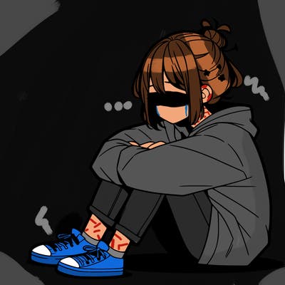 sad anime girl sitting alone