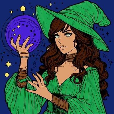 realistic women sorcerer using magic