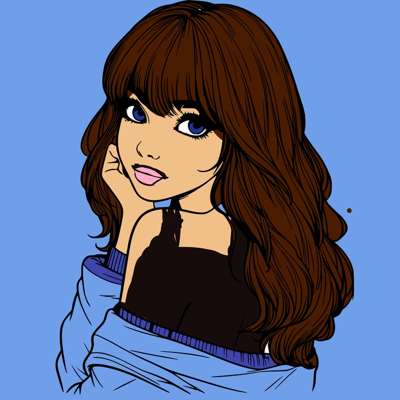 realistic girl with bangs looking over her shoulder