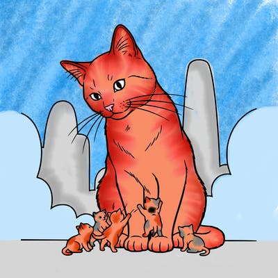 giant cat and kittens.