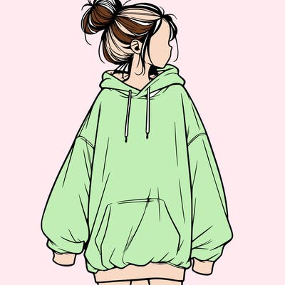 realistic girl with a oversized sweatshirt on and a bun