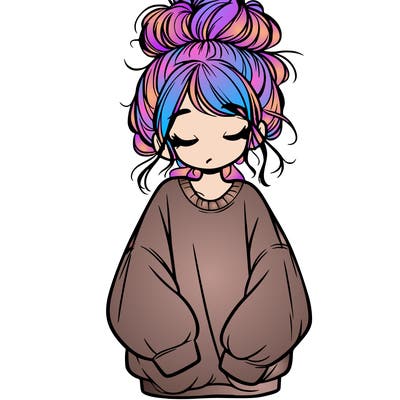 girl with baggy sweatshirt and messy bun