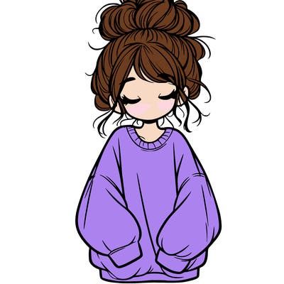 girl with baggy sweatshirt and messy bun