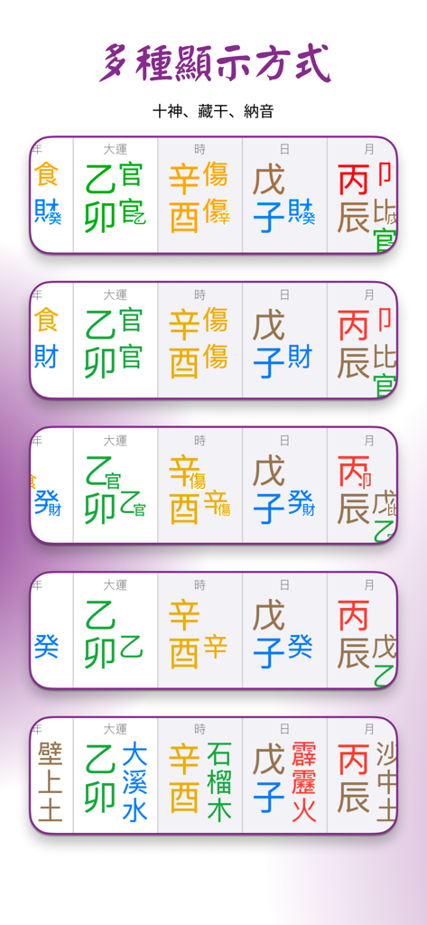 十三行八字 - 智能分析「刑沖會合」 - 專業八字命盤顯示模式，顯示十神與藏干的詳細資訊