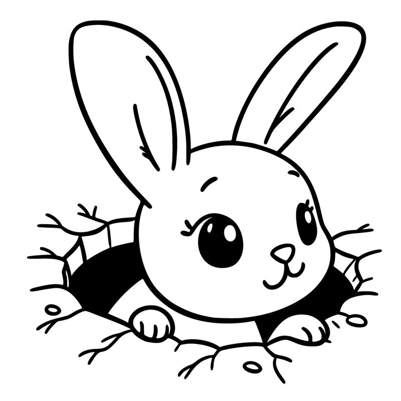 bunny peeking out of a hole