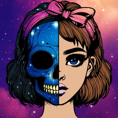 realistic girl with half skull mask