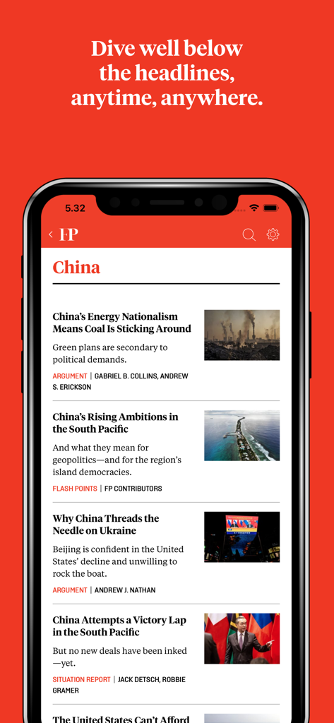 Foreign Policy News & Analysis - Foreign Policy app showing in-depth news articles about China.