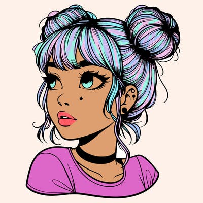 realistic girl with spacebuns