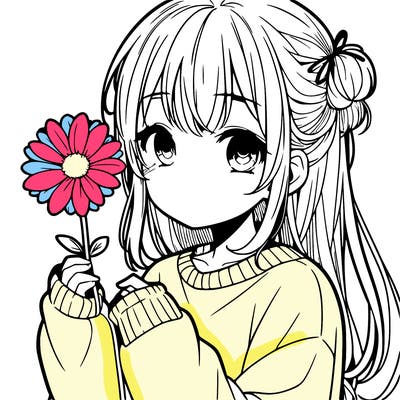 manga girl holding a flower