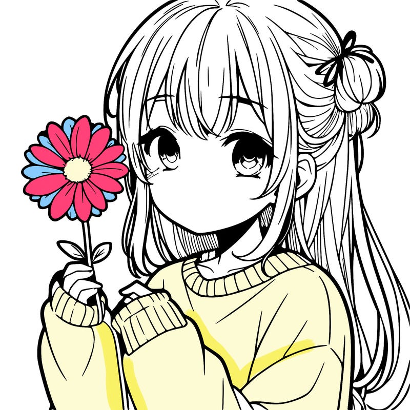 manga girl holding a flower