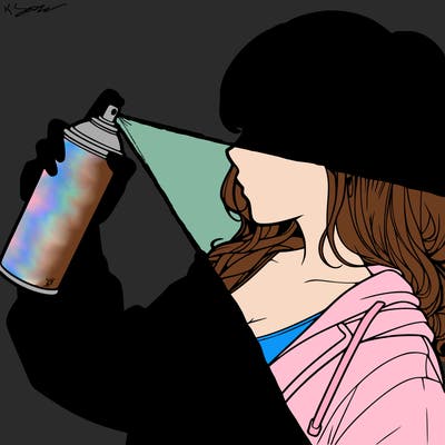 a realistic girl spray, painting