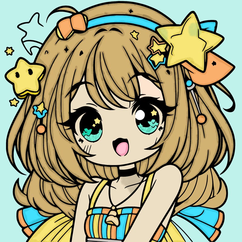 cute anime girl with star accessories