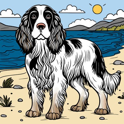 detailed springer spaniel on beach