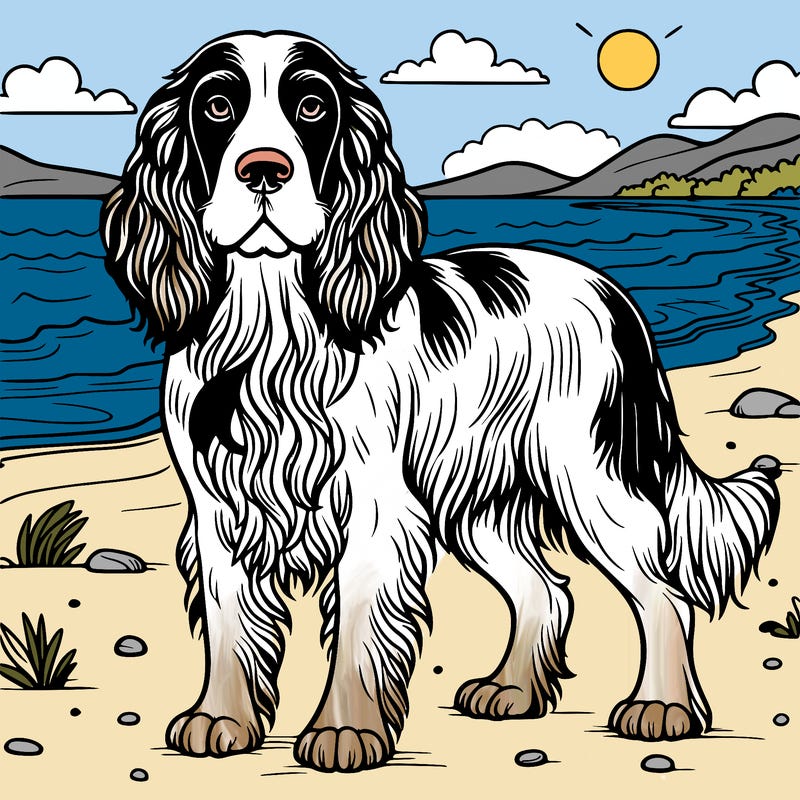 detailed springer spaniel on beach