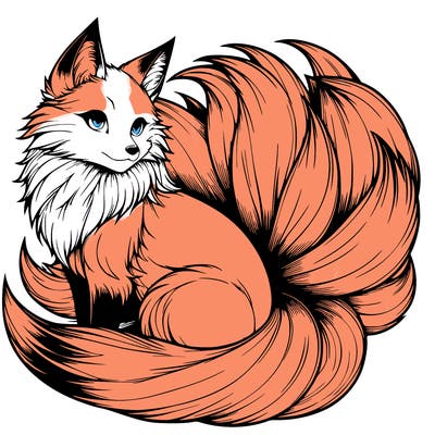 realistic detailed 9 tailed anime fox