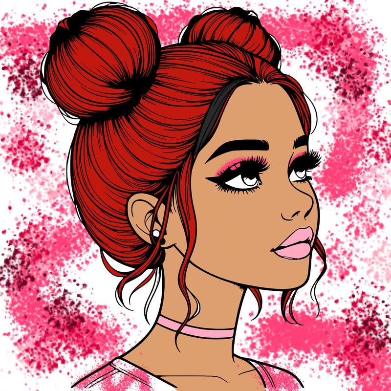 realistic girl with buns on the top of her head